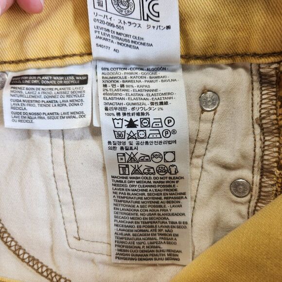 Levis 513 Jeans Mens 31X30 Yellow Distressed Tie Dye Slim Straight Stretch Denim - Picture 10 of 16